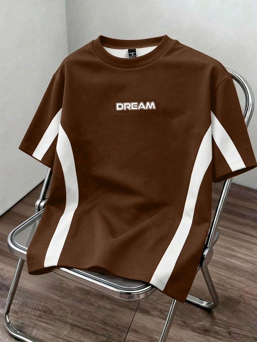 Manfinity Joysei Men's Casual Colorblock Print Short Sleeve T-Shirt - Brown - View 1