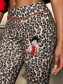 Betty Boop x SHEIN Women's Leopard Print 7/8 Leggings, - Khaki - View 5