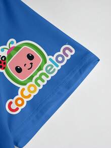 CoComelon X SHEIN 卡通印花短袖T恤和短裤套装，适合小男孩 - 白色 - 查看 3