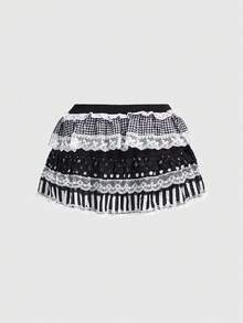 ROMWE Goth Falda estilo Harajuku con estampado de lunares blanco y negro a modo de teclas de piano, talla grande, estilo gótico - Multicolor - Ver 2