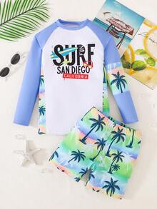 SHEIN Tween Boy Casual Fitted Video Game Glow-In-The-Dark Pattern Tankini 2 Pieces Swimsuit, Suitable For Spring/Summer, Beach Vacation - Multicolor - View 5
