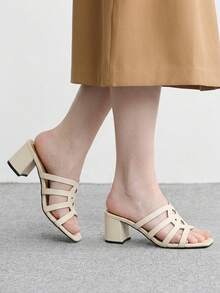 CUCCOO BIZCHIC Giày sandal cao gót nữ màu mơ, kiểu dáng thoải mái, mũi vuông, thích hợp cho việc đi làm. - Màu be - Xem 3