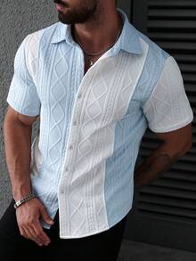 Manfinity CasualCool Men's Color Block Single-Breasted Casual Versatile Commute Short Sleeve Shirt - Multicolor - View 5