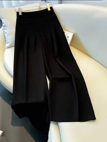 GlowEve CURVE Calças casuais minimalistas de cor sólida plus size - Preto - Ver 1
