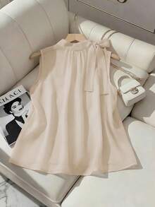 GlowEve Neue Mode für Frühling/Sommer, Trägertop mit Seitenbindung und Knöpfen, ärmellos, französische elegante und vielseitige Bluse für Frauen, Damenblusen und -tops, Damenkleider, Ysk Kleidung, Damenkleidung, Frauenkleidung, Bluse für Frauen, elegante und klassische Damenblusen und -tops, Damenblusen für den Sommer - Aprikosenfarben - Übersicht 2
