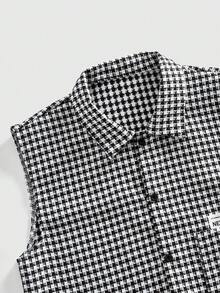 ROMWE MEN Street Life Áo vest nam tuổi teen kiểu dáng thường ngày, kẻ caro, cài cúc phía trước và có túi, thích hợp cho mùa hè. - Đen và trắng - Xem 3