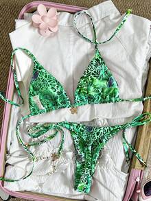 Swim Mod 女士随机印花露背金属饰品比基尼套装，春夏款 - 彩色 - 查看 4