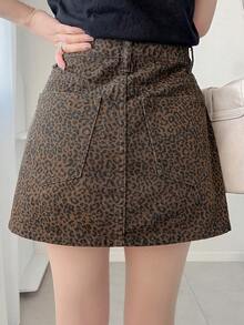 FRIFUL Minifalda vaquera de estampado de leopardo casual para mujer, verano - Azul - Ver 2
