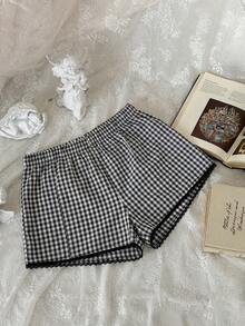 Flirla Red Plaid Cute Fruit Pattern Women Shorts - Black - View 2