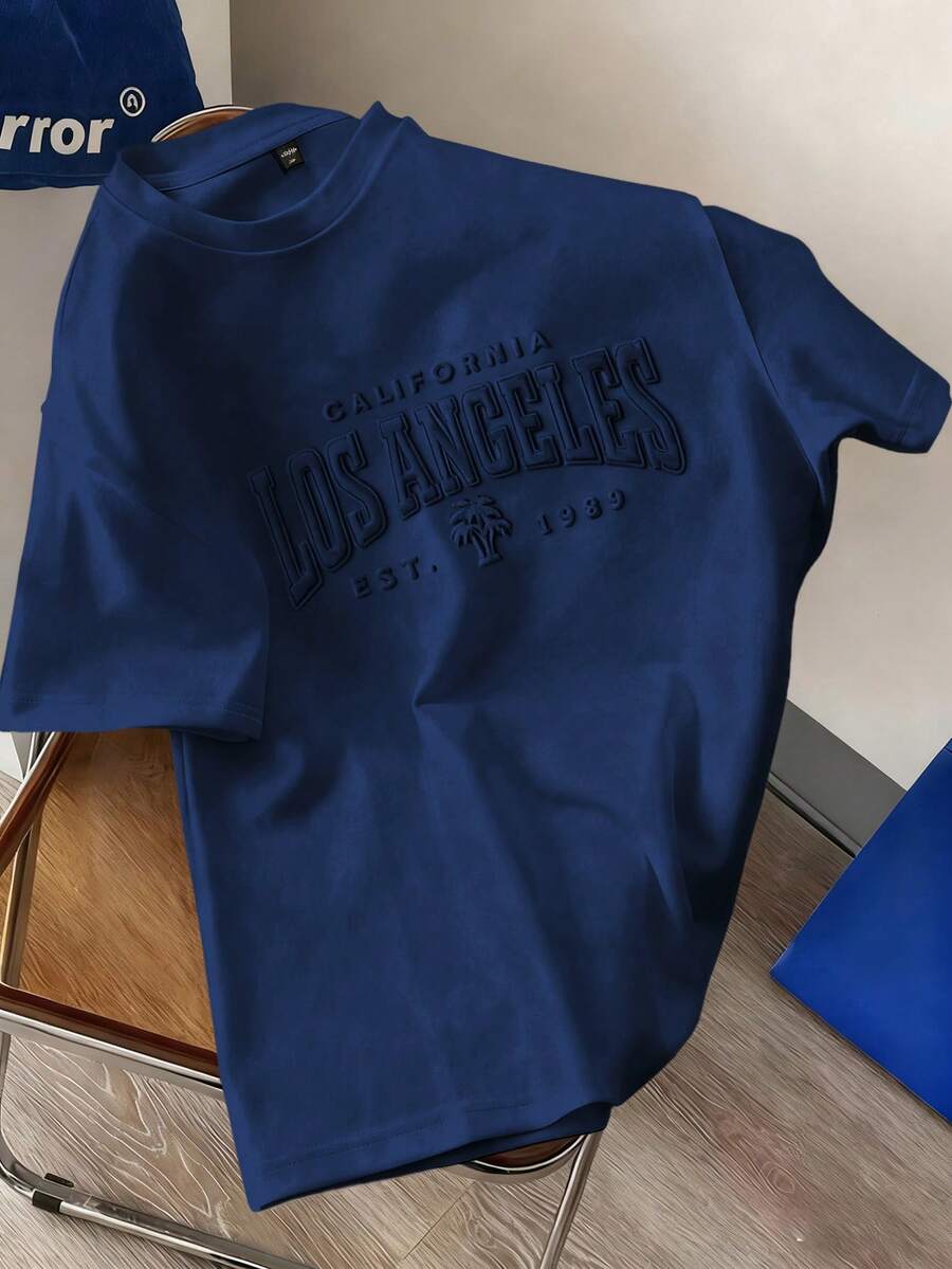 Manfinity Joysei Navy Blue Fitted T-Shirt For Men - Navy Blue - View 1