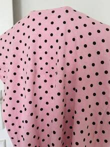 SHEIN EZwear Women's Contrast Polka Dot Print Short Sleeve Top - Pink - View 8