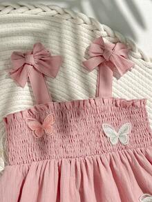 Cozy Pixies Đầm ngắn tay màu hồng cho bé gái, họa tiết bướm 3D, nơ và bèo nhún, kiểu dáng thường ngày, đa năng, thích hợp cho bé sơ sinh và trẻ nhỏ mặc trong ngày, phong cách nghỉ lễ mùa xuân/hè. - Màu Hồng baby - Xem 3