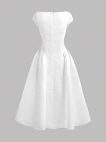 Girlism Đầm dài phồng dáng vintage thanh lịch dành cho thiếu nữ, đầm chữ A thắt eo kiểu vintage, đầm trắng xếp ly rộng rãi, thích hợp cho đám cưới, hẹn hò, đi chơi và phong cách Pháp dễ thương. - trắng - Xem 2