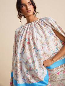 LOTSLUV 女士春夏度假粉色巴洛克印花圆领宽松蝙蝠袖衬衫 - 粉色 - 查看 5