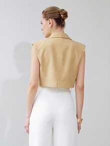 Aveloria Modichic Summer Cool Style Sleeveless Cropped Vest Jacket  - Camel - View 6