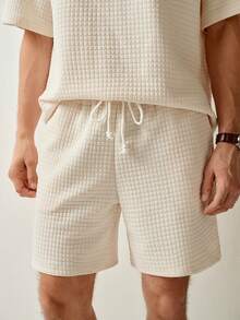 RONVEXI Men's Textured Short Sleeve Top And Shorts, Summer 2pcs Set - Khaki - View 7
