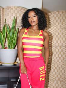 Steph T Bộ đồ hai mảnh kẻ sọc phong cách Y2K dành cho nữ, thời trang đường phố mùa xuân/thu. - Đỏ - Xem 1