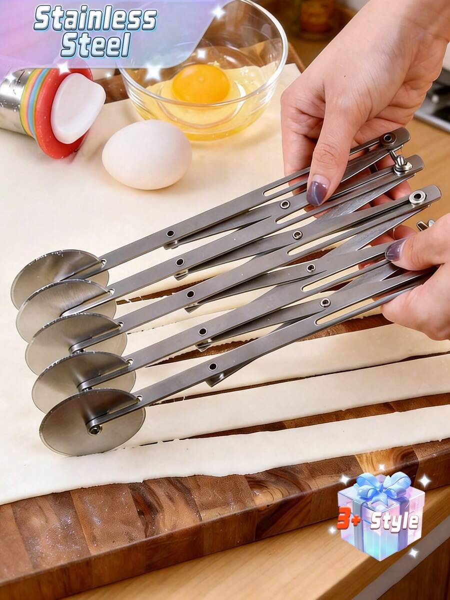 Stainless Steel Pizza Cutter, Adjustable Thickness, Multi-Functional For Noodles, Dough, Pastries - Silver - View 1