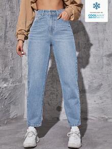 Jeans de cintura alta estilo mom fit - Lavado ligero 2 - Ver 9