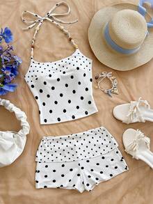 Soleia 两件套波西米亚风针织波点拼布木珠套装，适合度假、浪漫花卉派对、约会、情人节、复活节、狂欢节、下午茶、海滩、游轮、城市街头假日等场合。 - 彩色 - 查看 1