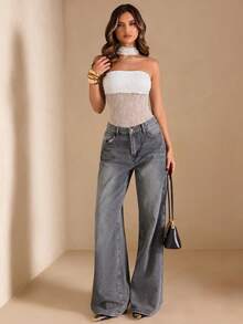 SHEIN BAE 女士黑色蕾丝吊带连体衣，适合音乐节、派对、度假、日常穿着，性感透视，适合派对活动、日常外出、假日、街头活动、节日装扮、女士夏季服装 - 白色 - 查看 4