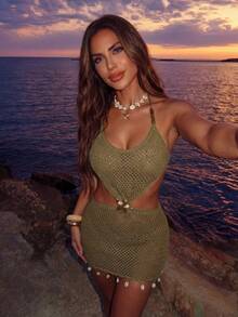 SHEIN Allurite Váy len nữ - màu xanh lá - Xem 1