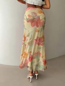 Aloruh Falda de cintura baja con estampado floral para vacaciones, primavera/verano para mujer - Multicolor - Ver 2
