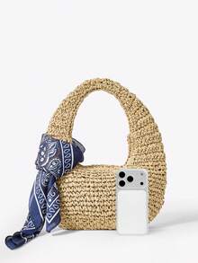 Viva Strut Túi xách nữ họa tiết Paisley, túi đeo vai, túi hobo, túi rơm, túi đan bằng rơm, thời trang, đơn giản, cá tính, đa năng, thích hợp cho bãi biển, kỳ nghỉ, mùa hè, ven biển, tiệc bãi biển, lễ hội âm nhạc. - Màu Khaki - Xem 6