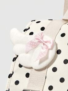ROMWE Anime 1Pc Black Y2K Retro Polka Dot Bow Note Wing Bow Heart Plaid Multi-Pocket Casual Backpack, Large Capacity Flip Backpack, Suitable For College, Commuting, School Season - Apricot - View 4