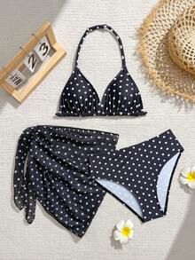 Bộ bikini hai mảnh in chấm bi mùa hè dành cho bé gái - màu đen - Xem 1