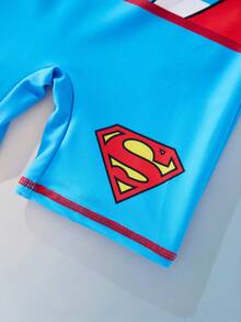 SUPERMAN X SHEIN Maija Kids 男童春夏修身拼接泳装，合作款 - 藍色 - 查看 8