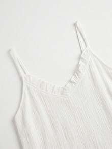 SHEIN VCAY Plus Size Bohemian Ruched Textured Cami Top, V-Neck Loose Floral Lace Trim Cami Top, Versatile Lightweight Summer Cami Top - White - View 4