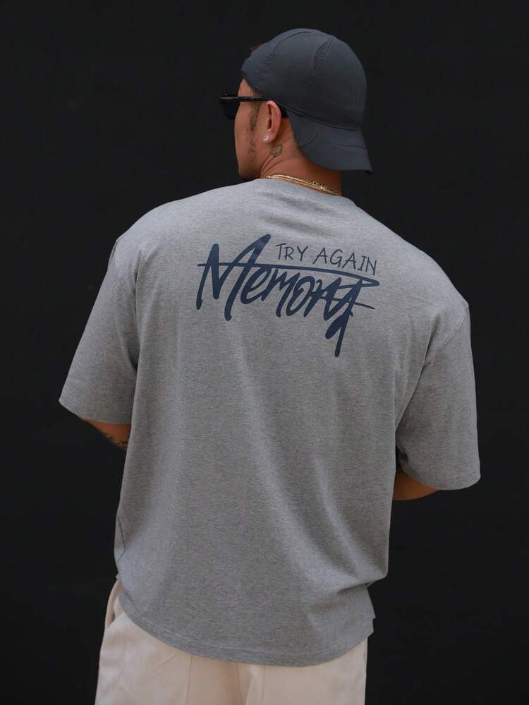 Grey Men's T-Shirt With Letter Print