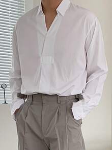 DAZY Men's Long Sleeve Shirt With Pleated Collar Design, Spring/Summer - White - View 5