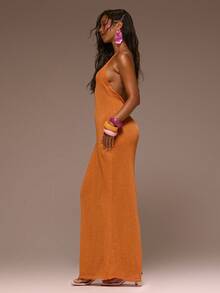 Musera Resort Đầm maxi đi biển đính sequin, cổ yếm buộc dây, khoét sâu, lưng trễ, thích hợp cho mùa xuân hè, kỳ nghỉ, buổi tối, dịp đặc biệt, bãi biển vàng. - Màu vàng - Xem 4