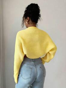 Rafferiza Women's Fashion Solid Color Cropped Open Front Bolero Shrug - Light Yellow - View 2