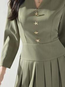 Heiryn Vestido plisado con decoración de estrella de mar elegante para uso diario, otoño - Verde - Ver 4