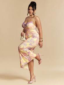 SHEIN BAE Đầm maxi không tay in hoa thanh lịch dành cho nữ cỡ lớn mùa xuân/hè, đầm maxi ôm sát, đầm maxi gợi cảm. - Nhiều màu - Xem 5