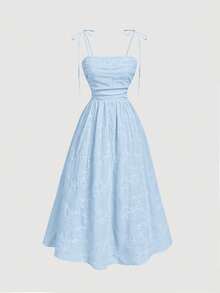 SHEIN MOD Đầm midi dáng suông ren xếp tầng màu xanh dương, kiểu dáng thường ngày. - Màu xanh nhạt - Xem 3