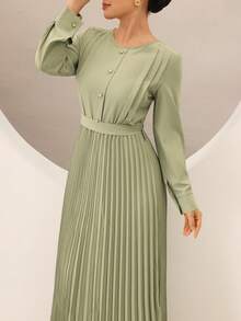 Graceveil Women's Long Elegant Waist Pleated Dress - Green - View 1
