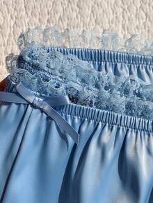 Comfortcana Quần short nữ bằng vải satin phối ren, trang trí nơ. - Màu xanh lam - Xem 7