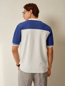 Manfinity CityGents 男士休闲运动通勤撞色 Polo 领短袖针织衫，夏季 - 白色 - 查看 3