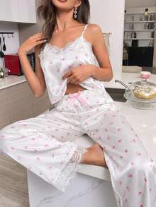 Bộ đồ ngủ bé gái, áo hai dây ren họa tiết hoa nhí trang nhã và quần dài có nơ, đồ mặc nhà thoải mái cho mùa hè. - Nhiều màu - Xem 6