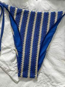 Swim Mod Conjunto de bikini con cuello de halter de tela jacquard y colgante de perla para mujer, para primavera/verano - Multicolor - Ver 7