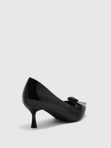 CUCCOO BIZCHIC 女士高跟鞋，尖头蝴蝶结黑色漆皮高跟鞋，女士通勤百搭细高跟鞋，优雅气质职业鞋 - 黑色 - 查看 7