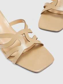 CUCCOO BIZCHIC 女士卡其色镂空鞋面高跟凉鞋，方头舒适高跟凉鞋，通勤款凉鞋 - 卡其色 - 查看 5