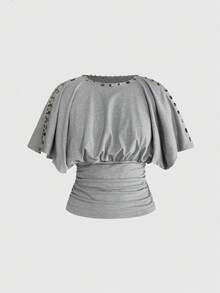 ROMWE Avant Handmade Button Waist Crop Top For Fashionable Women - Light Grey - View 5