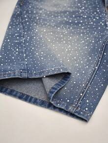 Manfinity EMRG Pantalones cortos vaqueros de pierna ancha con adornos de diamante de imitación para hombres - Lavado ligero - Ver 7