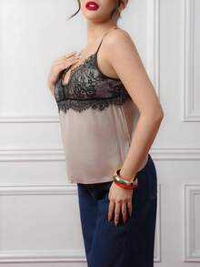 Criza Taa Women's Lace Collar Decor Camisole, Elegant For Urban Commute And Business Going Out Outfits - Apricot - View 5