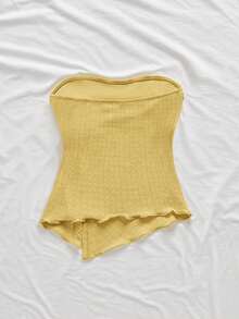 女士优雅浪漫时尚通勤性感优雅风格黄色褶皱抹胸上衣，适合派对、海滩度假、返校、浪漫约会、婚礼季、生日、复活节、春夏等场合。 - 鵝黃色 - 查看 2